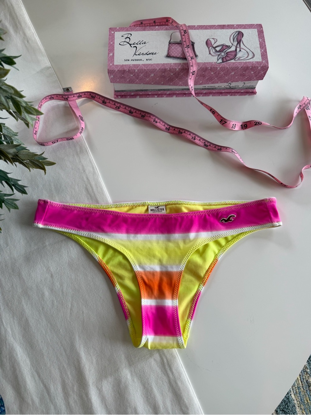 Vintage Neon Stripe Low-Rise Bikini Bottoms